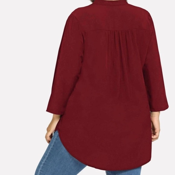 Roll tab long sleeve notched v neck hi low tunic top shirt navy blue boho - Picture 6 of 6